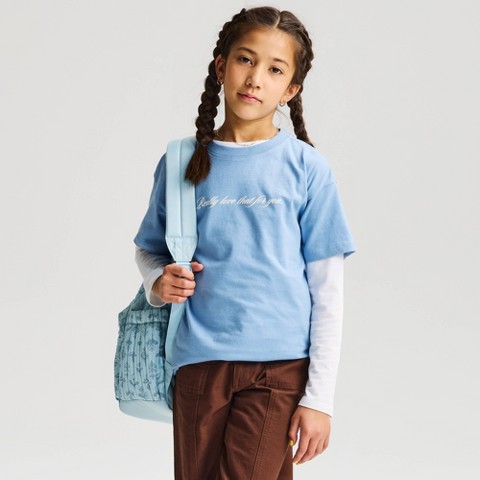 Детские футболки Cat & Jack Girls' Short Sleeve 100% Cotton 'Love That' Oversized Graphic T-Shirt - Cat & Jack™ Blue L