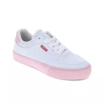 Levi's Kids Maribel Cb Ul Unisex Vegan Synthetic Leather Lace-up Lowtop Sneaker Shoe, White/pink, Size 4 :