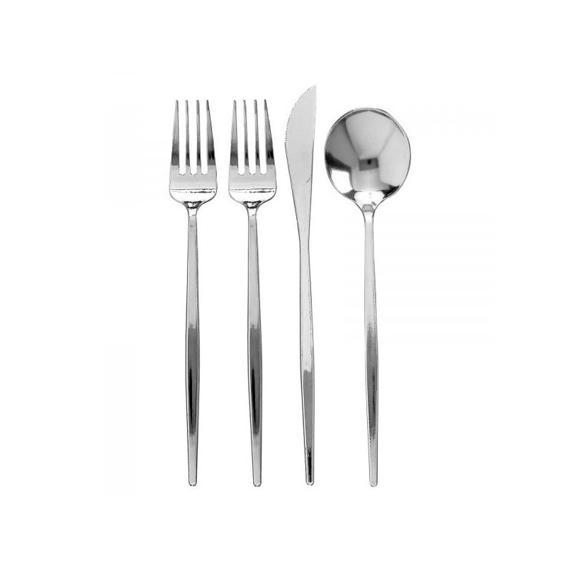 Silver Spoons Modern Disposable Flatware Set, Includes 40 Forks, 20 Spoons and 20 Knives, Opulence Collection, 1 of 4