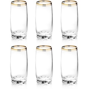 Zanzer 13.25 Oz Gold Glass Cup (Set of 6) - Elegant Drinking Glasses with Gold Accented Rim, Durable Glassware - Ideal for Cocktails & Beverages - 1 of 4