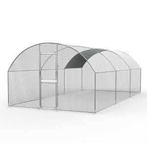 Large Metal Chicken Coop with Run, Walk-in Poultry Chicken Hen House with Waterproof Cover for Outdoor Backyard Farm - 1 of 4