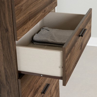 Natural Walnut Vertical 5-Drawer Chest with Metal Legs