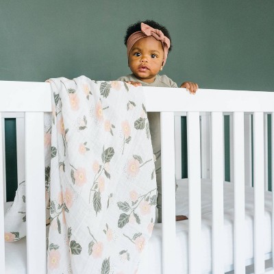 Organic Cotton Muslin Swaddle Blanket Set in Floral and Green