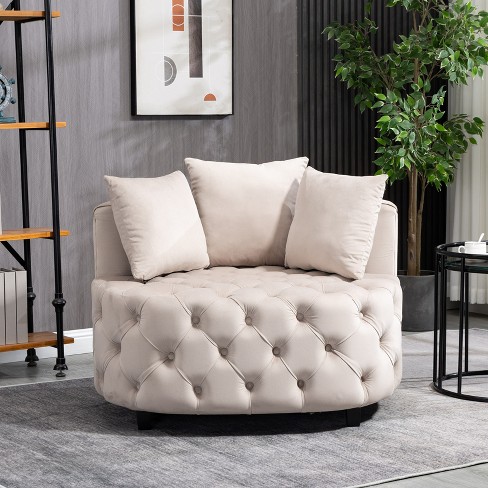 Classical Upholstered Accent Barrel Chair Beige-modernluxe : Target