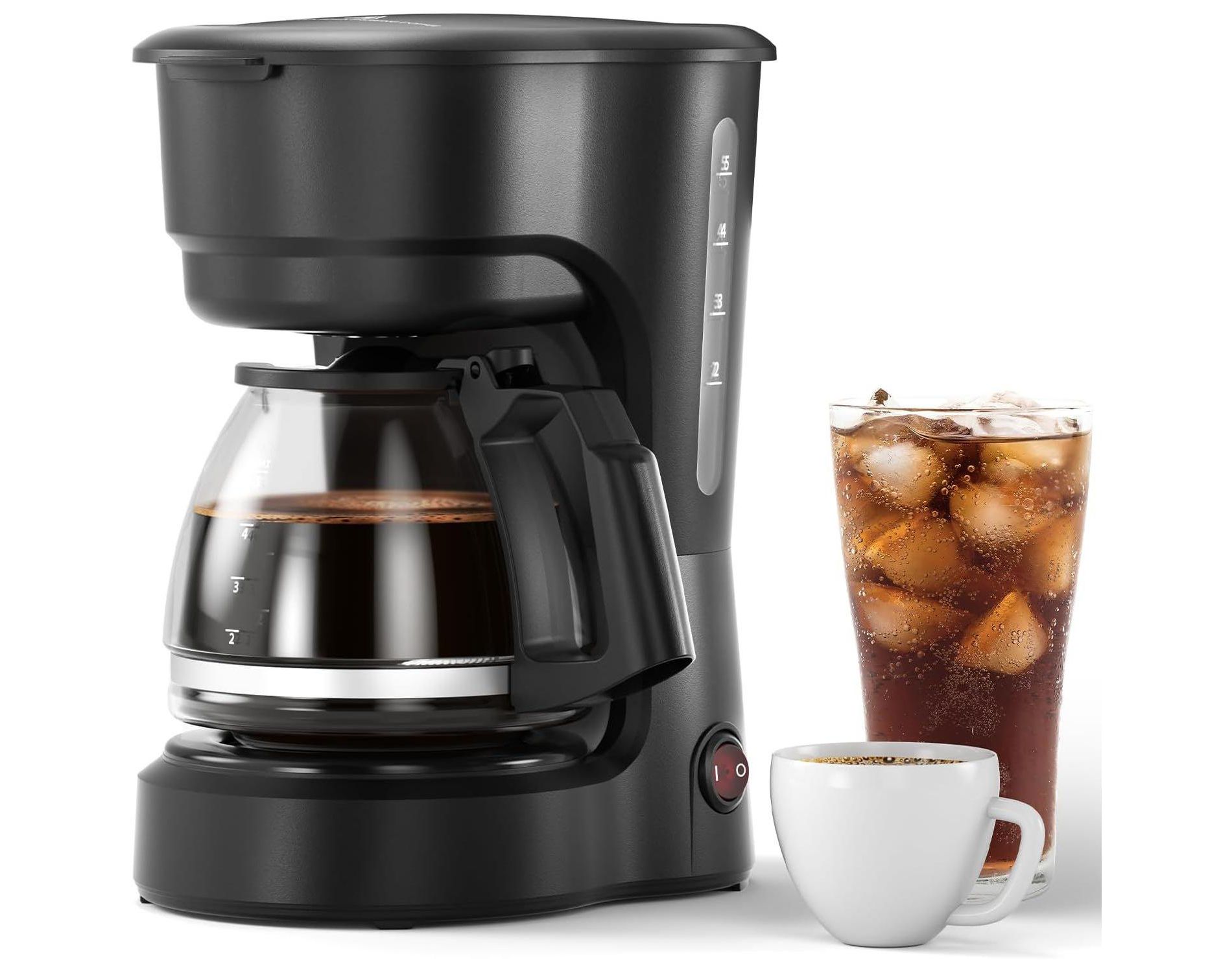 R.W.FLAME Compact 5-Cup Drip Coffee Maker with Timer, 2-Hour Auto Power-Off, 2-Hour Keep Warm, Pause & Brew, Reusable Filter, and Drip-Free Carafe
