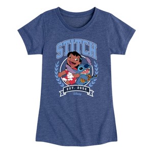 Girls' - Disney - Stitch Collegiate Group Fitted Short Sleeve Graphic T-Shirt - 1 of 4