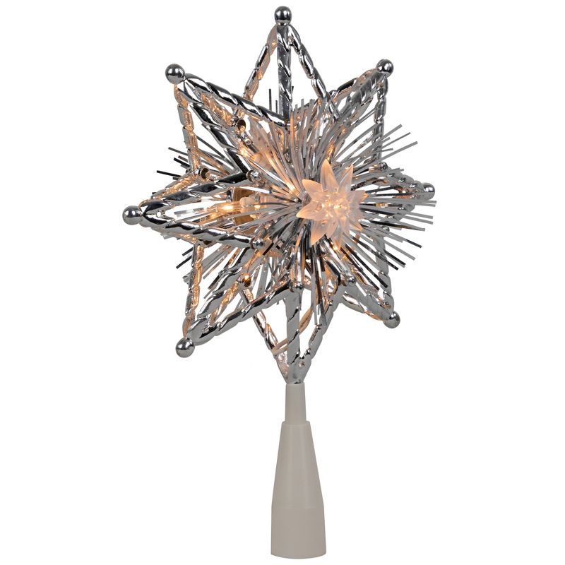 Northlight 8" Lighted Silver Tinsel Star Christmas Tree Topper - Clear Lights, White Wire, 4 of 7