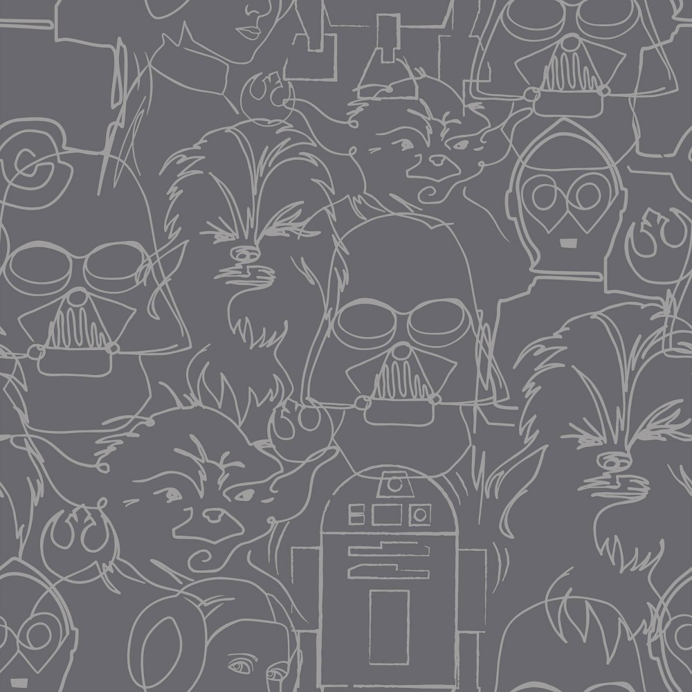 Photos - Wallpaper Roommates Star Wars Saga Line Sketches Peel and Stick Kids'  Black - RoomMa 