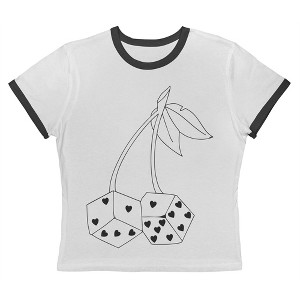 Rerun Island Women's Cherry Dice Hearts Short Sleeve Graphic Cotton Retro Vintage Ranger Baby Tee - White Caviar L - 1 of 4