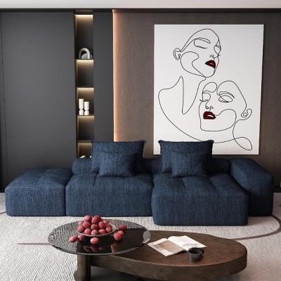 4PCS Modern Oversized Modular Sofa, DIY Layout Sofa with Ottoman and Armrest, Tufted Sofa with Chenille Fabric Pillows-Baofuwish