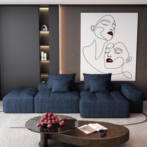 4PCS Modern Oversized Modular Sofa, DIY Layout Sofa with Ottoman and Armrest, Tufted Sofa with Chenille Fabric Pillows-Baofuwish - 1 of 4