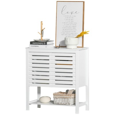 HOMCOM Buffet Sideboard Storage Cabinet with Slat Double Doors Enclosed Adjustable Shelf and Open Bottom Shelf White