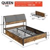 Metal Bed Frame with Charging Station, Vintage Brown Platform Bed with Drawers and Shelves, Ergonomic Upholstered Headboard - 2 of 4