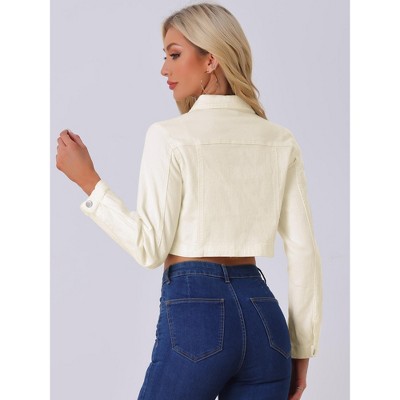 INSPIRE CHIC Women's Collared Button Down Long Sleeve Crop Jean Jacket X-Large Beige — фото 3