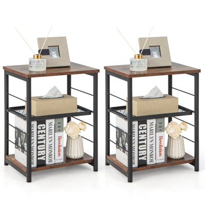 Tangkula 1PC/2PCS 3-Tier Industrial Side Table Nightstand with Removable Mesh Metal Shelf Adjustable Leveling Foot Pads End Table