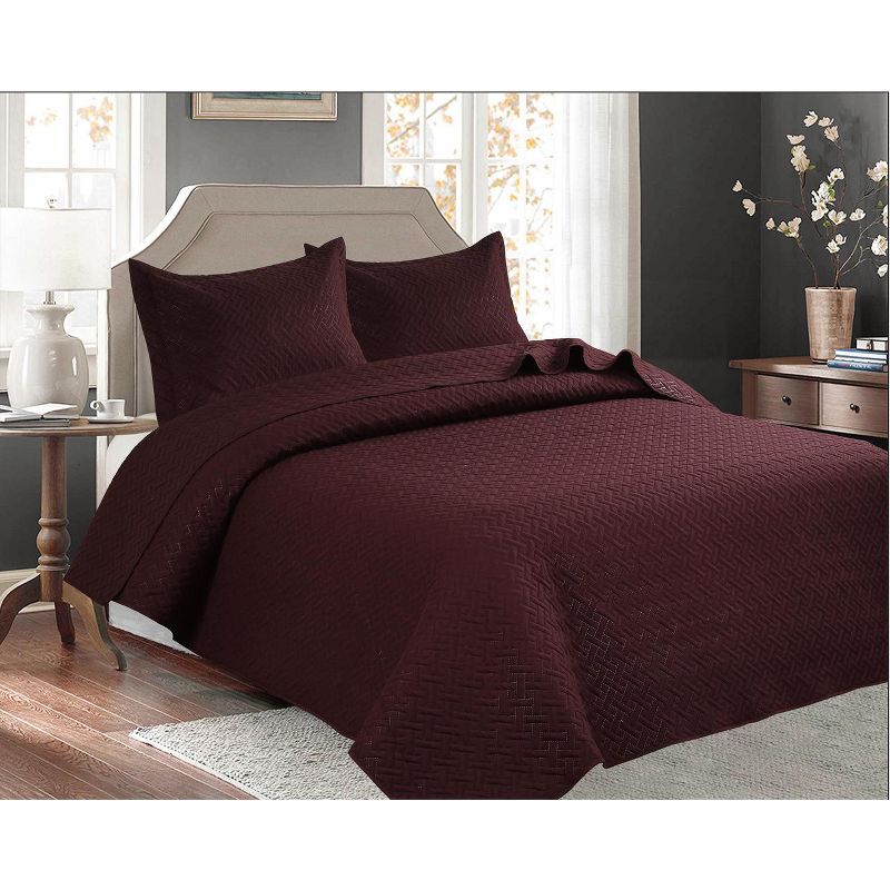 Legacy Decor 3 PCS Squared Stitched Reversible All Season Bedspread Quilt Coverlet Oversized, 1 of 3
