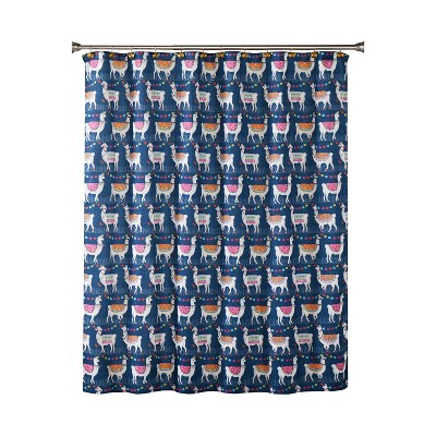 Alotta Llamas Fabric Shower Curtain Blue - SKL Home: Polyester, Machine Washable, Animal Icon Pattern