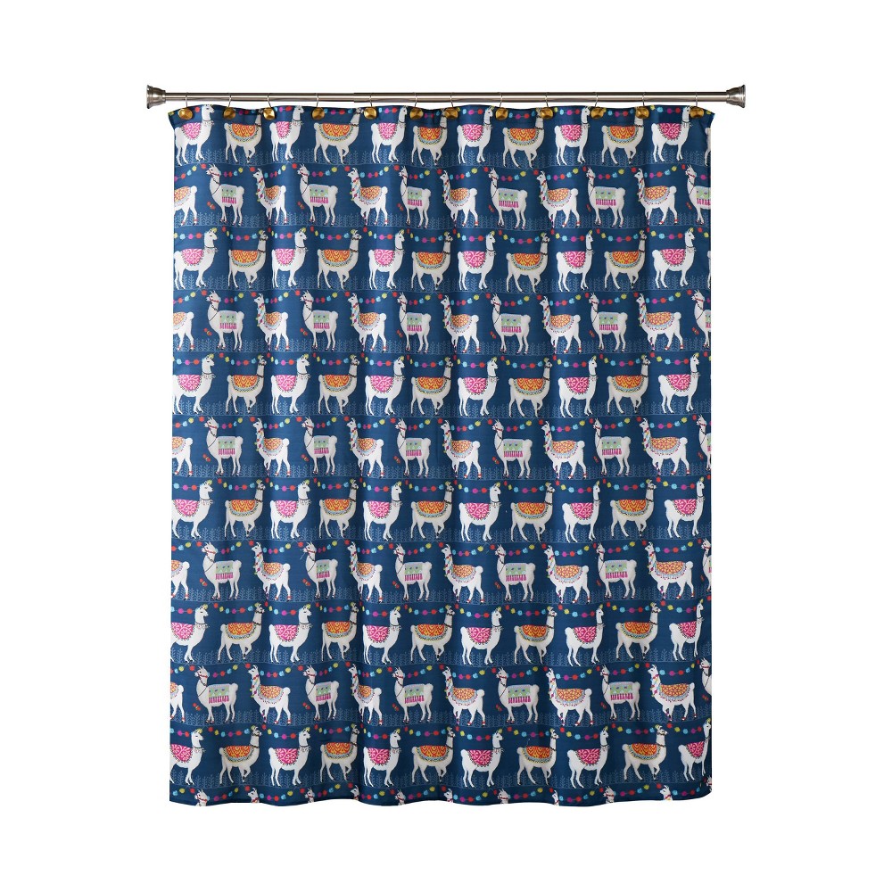 Photos - Shower Curtain Alotta Llamas Fabric  Blue - SKL Home