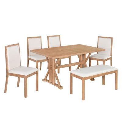 NicBex 6 Pieces Dining Table Set with 4 Dining Chairs and Bemch,Modern 59 Inch Kitchen Table & Chairs Set for 4-5