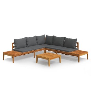 vidaXL Solid Acacia Wood 4-Piece Patio Lounge Set with Dark Gray Cushions, Versatile and Adjustable Garden Furniture for Outdoor Relaxation - 1 of 4