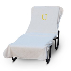 BC BARE COTTON Luxury Hotel & Spa Monogrammed Pool Chaise Lounge Cover, Standard Size 90 X 29 Inches - White - Gold Block - 1 of 4
