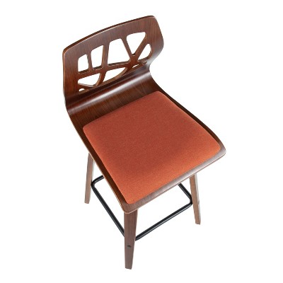 Folia Mid-Century Swivel Counter Stool Set in Orange, Walnut, and Black