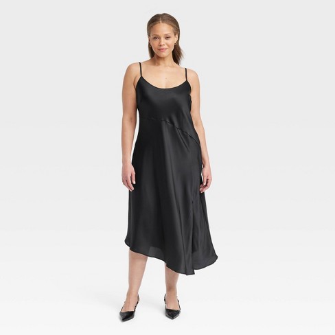 Women's Asymmetrical Midi Slip Dress - A New Day™ Black 1x : Target