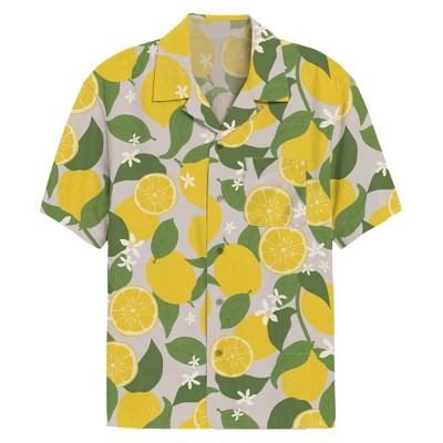 Men's Lemon Print Short Sleeve Button-Down Shirt - Tan