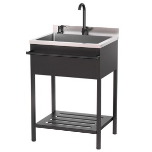 Karl Home 25.7 in. Freestanding Stainless Steel Utility Sink with Towel Rack and Storage Shelf - 1 of 4