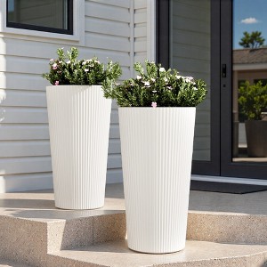 NAYSAYE 2PCS 23.6" Tall Planter for Outdoor Plants Plastic Flower Pots, Front Porch Furniture for Garden Pots Patio Balcony, 13"*13"*23.6" - 1 of 4