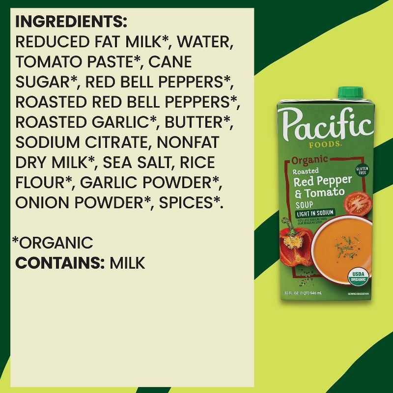 Pacific Foods Organic Gluten Free Light in Sodium Roasted Red Pepper and Tomato Soup - 32oz, 4 of 13