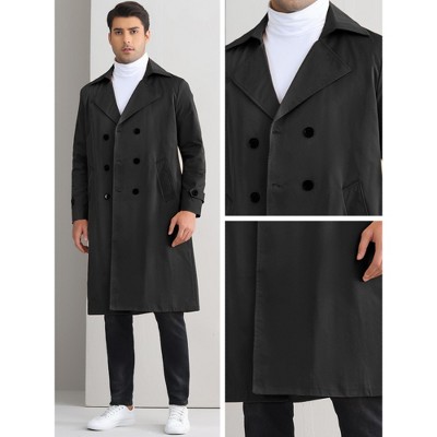 Lars Amadeus Men's Belted Double Breasted Windbreaker Trench Coat Black Medium — фото 3
