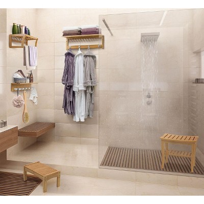 Natural Bamboo Spa Shower Bench with Storage Shelf