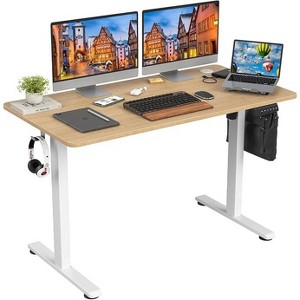 Infurnic Desks, Standing Desk with Splice Board, Adjustable Height Sit Stand Desk for Office or Home, Brown, 24"*48"*27.5" - 1 of 4