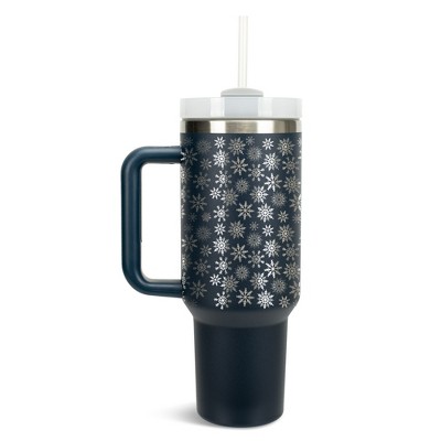 Elanze Designs Falling Snowflakes Winter Snow 40 oz. Stainless Steel, Large Water Bottle Coffee Mug, Spill & Leak Resistant, Thermal Travel Tumbler