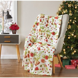 Kate Aurora Oversized Christmas Poinsettia Orange Slices Ultra Soft & Plush Accent Throw Blanket - 50 in. W x 70 in. L - 1 of 2