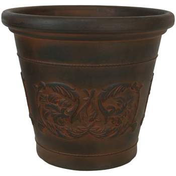 Sunnydaze Indoor/Outdoor Patio, Garden, or Porch Weather-Resistant Double-Walled Arabella Flower Pot Planter - 16" - Rust Finish