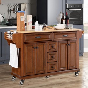 Wood Top Kitchen Island Cart with Wheels, 4 Doors & 5 Drawers, Rolling Storage Cabinet for Kitchen or Dining-The Pop Home - 1 of 4