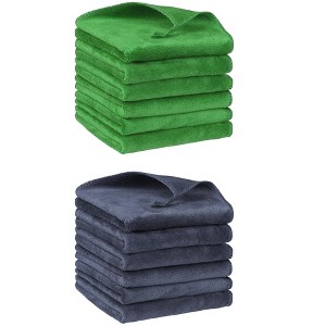 Unique Bargains Dishwashing Cleaning Microfiber Thick Absorbent Kitchen Towels 12 Pcs 12" x 12" - 1 of 4