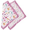 Bacati - Little Dino Rainbow Girls Muslin 2 pack Security Blankets Pink Fuchsia Orange Aqua - 3 of 4