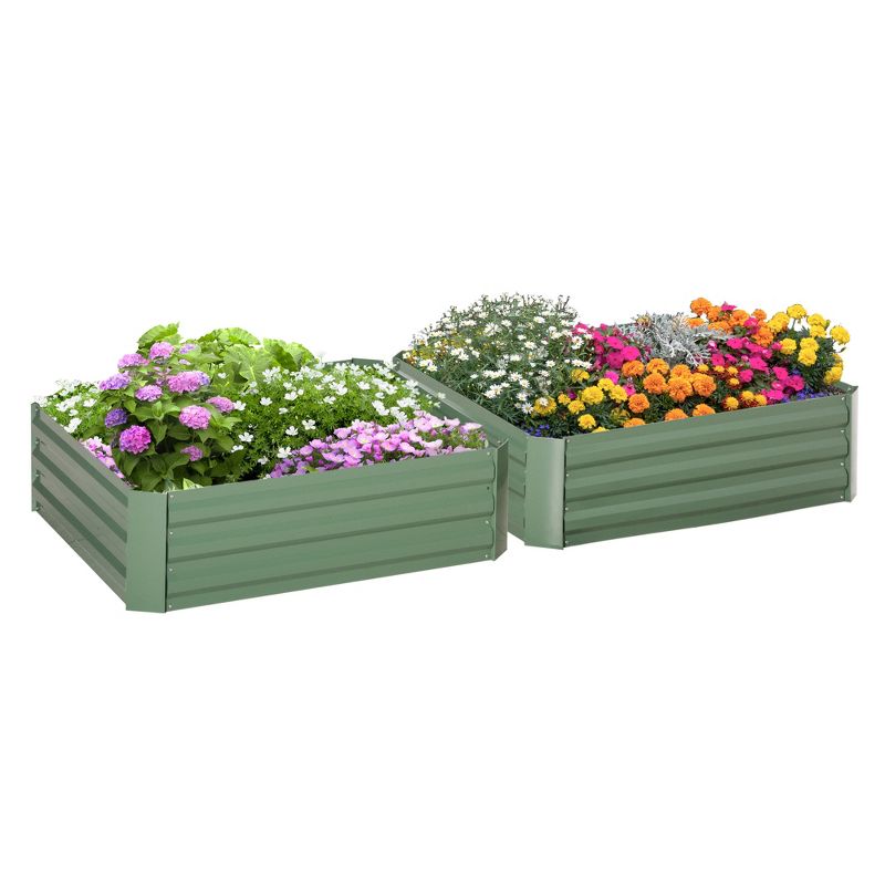 Outsunny 39'' x 39'' x 12'' Set of 2 Raised Garden Bed, Elevated Planter Raised Bed with Galvanized Steel Frame for Growing Flowers, Herbs, Succulents, 1 of 7