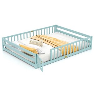 Costway Queen Size Floor Bed with Full Length Safety Guardrails & Door for Boys, Girls Pink/Gray/Natural/Icy Aqua/White/Mint Sky - 1 of 4