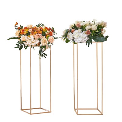 VEVOR 2PCS 31.5inch High Wedding Flower Stand, Metal Vase Column Geometric Centerpiece Stands, Gold Rectangular Floral Display Rack