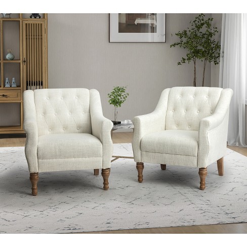 Set Of 2 Charlie Wooden Upholstery Livingroom Armchair With Button ...