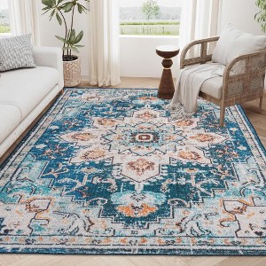 Kumasinova Vintage Boho Area Rug, Washable Rug with Floral Pattern, Faux Cashmere Living Room Rug, Non-Slip Rugs, Stain-Resistant Door Mat - 1 of 4