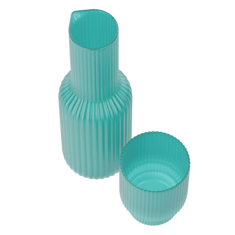 American Atelier Bedside Water Night Set 30 oz Carafe with Tumbler Glass, Ribbed Pitcher - Aqua Blue, 5 of 7