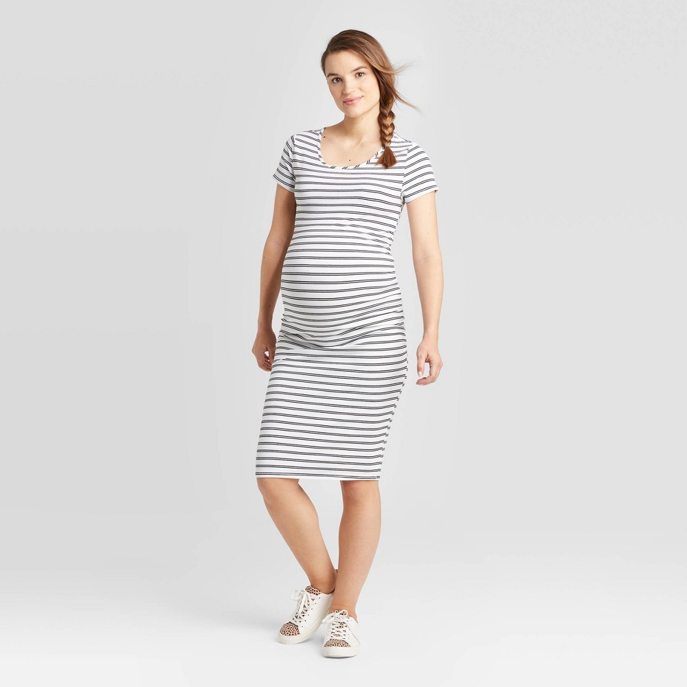 Striped Short Sleeve T-Shirt Maternity Dress - Isabel Maternity by Ingrid & Isabel White/Black XL was $24.99 now $10.0 (60.0% off)