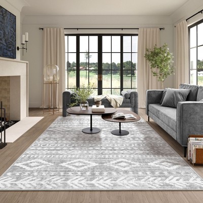 Lahome Boho Moroccan  8'2"x10' Area Rugs Ultra-Thin Soft Grey Rugs for Living Room Washable, Non-Shed Print Indoor Carpet for Bedroom Playroom Nursery