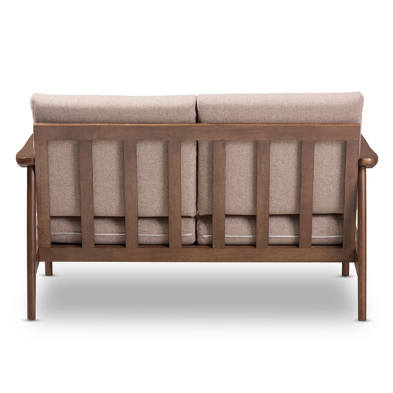 Venza Mid-Modern Walnut Wood Fabric Upholstered 2 Seater Loveseat Light Brown - Baxton Studio, 5 of 11