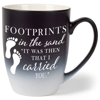 Elanze Designs Footprints In Sand Two Toned Ombre Matte Black and White 12 ounce Ceramic Stoneware Coffee Cup Mug